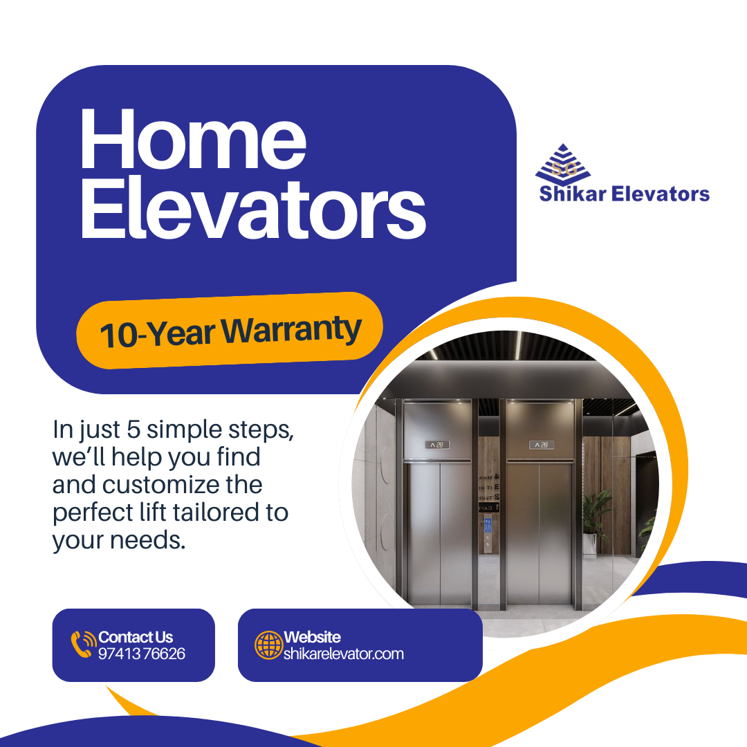 Get the Best Home Lifts Today – Advanced Home Elevators with a 10-Year Warranty Enhance your home's mobility and sophistication with our advanced home elevators. In just 5 simple steps, we’ll help you find and customize the perfect lift tailored to your needs backed by a 10-year warranty for complete peace of mind. Whether you need added convenience or a touch of luxury, we make it easy for you! Why Choose Shikar Elevators? State-of-the-art technology: Experience cutting-edge engineering with smooth and reliable performance. Customized Designs: Tailored to your home’s style and unique mobility needs. Simple Process: In just 5 easy steps, we’ll help you choose and customize the perfect lift. 10-Year Warranty: Quality and durability you can trust. Luxury & Functionality: Elevate your home's look while enhancing accessibility. Contact us today to find the ideal home elevator solution! #ShikarElevators #HomeLifts #AdvancedElevators #10YearWarranty #CustomElevators #LuxuryHome #MobilitySolutions #ElevatorInnovation Elevate your lifestyle with Shikar Elevators!