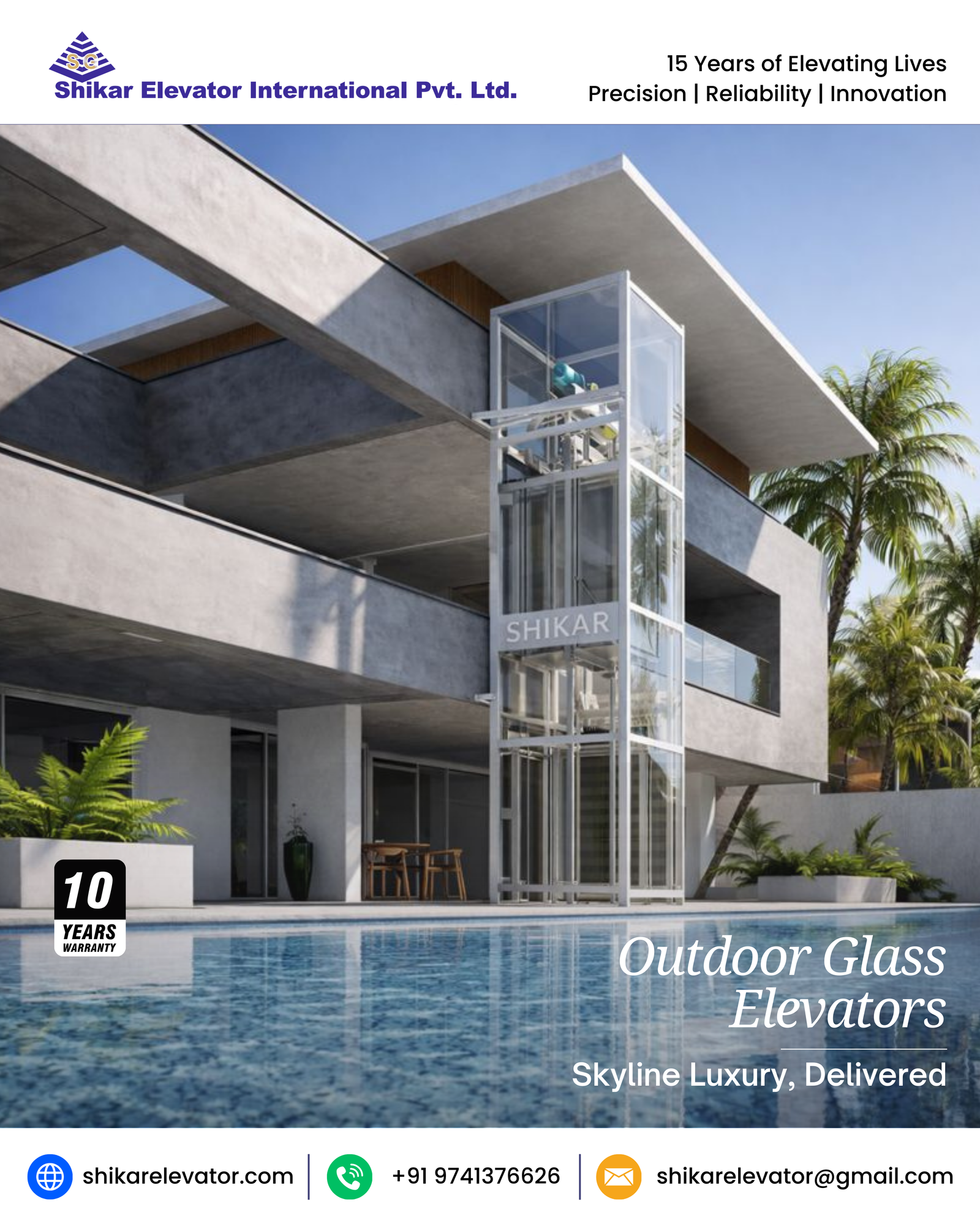 Outdoor Glass Elevators Premium panoramic home and villa elevators for exteriors, designed to add resort-style luxury, accessibility, and property value to modern Indian architecture.