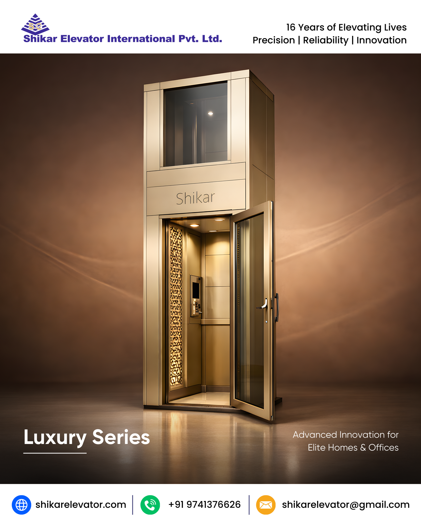 Luxury Home Lifts Advanced Innovation for Elite Homes & Offices: Seamless Prestige Experience true opulence with Shikar's Luxury Home Lifts, infused with cutting-edge German engineering for whisper-quiet rides, bespoke designs, and unmatched reliability in Bangalore's premium spaces. Tailored for villas, high-rises, and corporate lobbies, these elevators blend futuristic tech with elegant cabins, delivering five-star comfort that elevates everyday journeys into luxurious escapes.