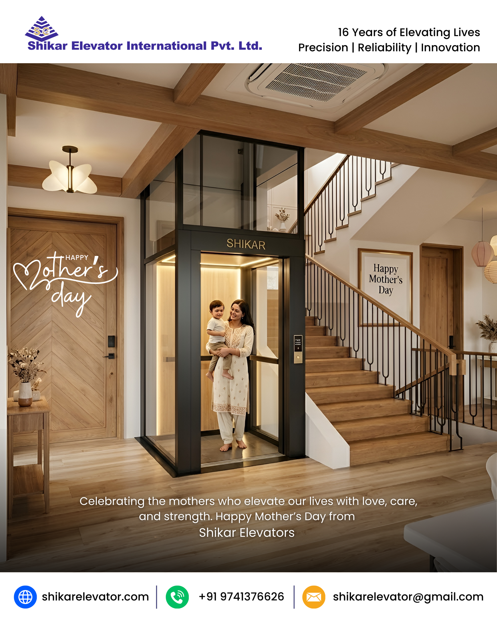 This Mother's Day, Shikar Elevators honors the incredible mothers who raise us with endless love and resilience, just like our reliable home elevators raise Bengaluru families to greater comfort and accessibility.