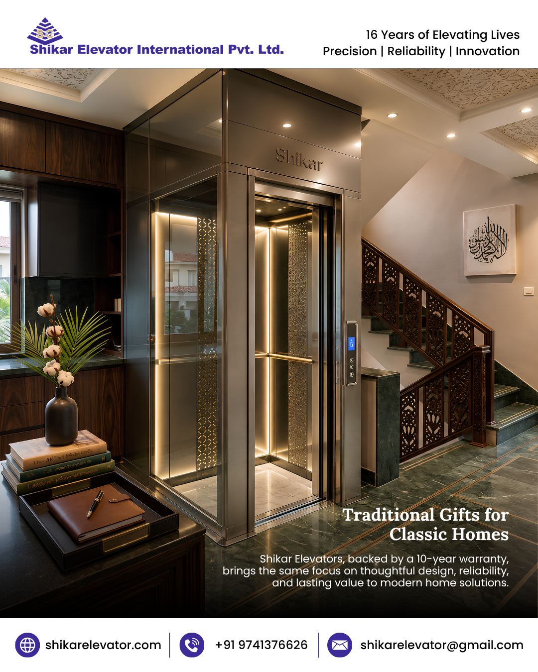 Customized Home Lift Homes - Customized traditional nameplates, hand-painted heritage furniture, and custom-embroidered regional textiles are thoughtful gifts that complement classic home interiors.