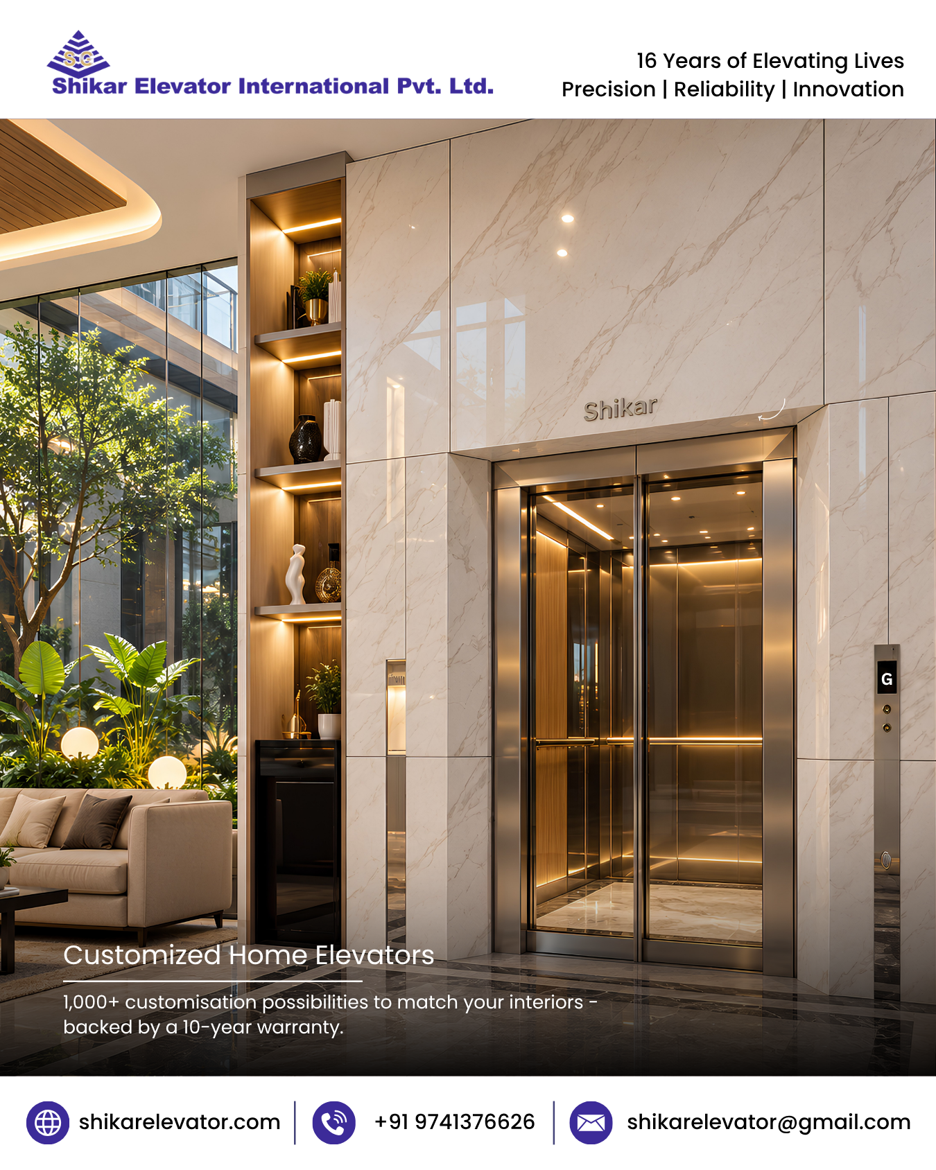 Shikar Elevators offers customized home elevators in Bangalore designed to suit your space, lifestyle, mobility requirements, and interior vision.