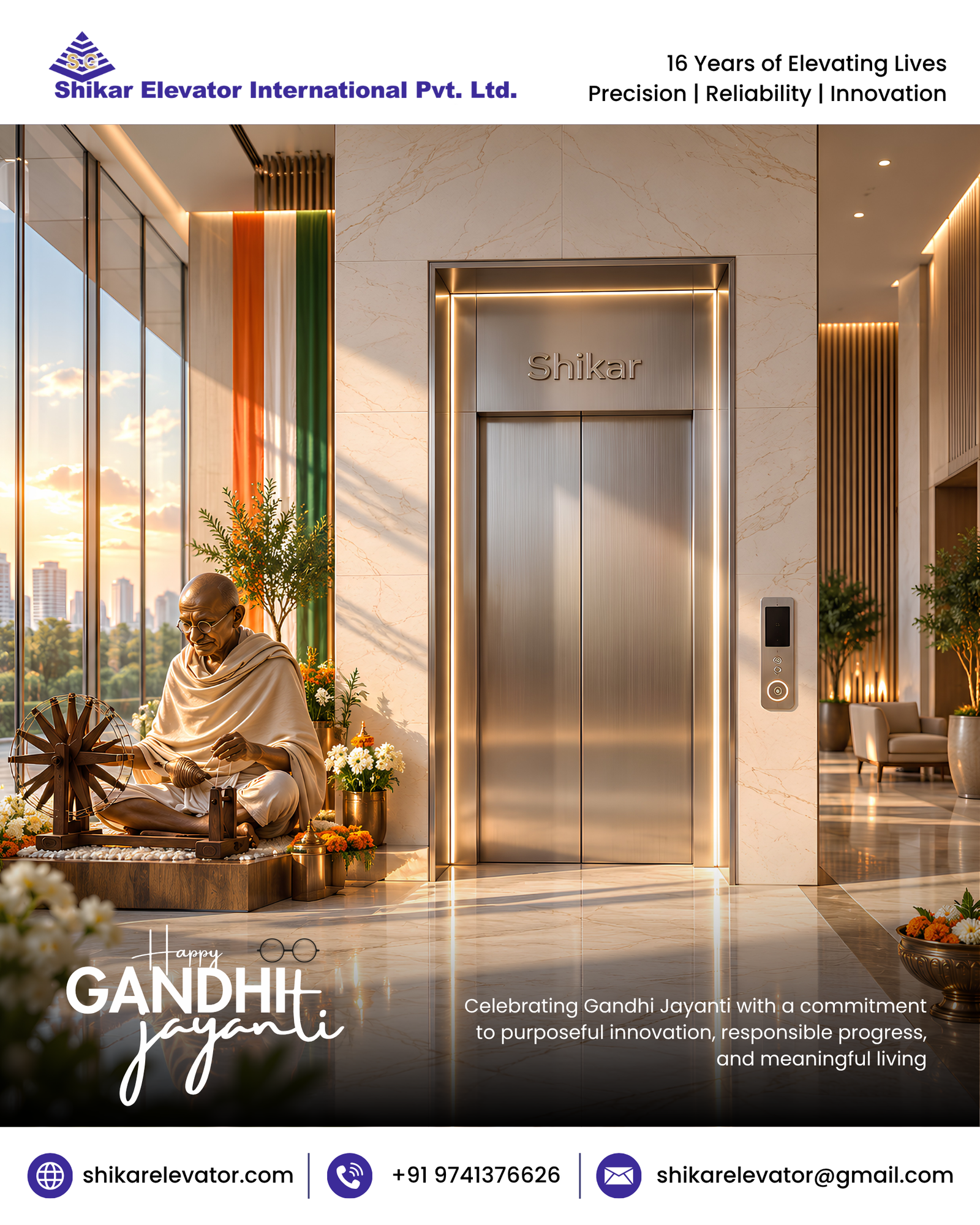 Happy Gandhi Jayanti from Shikar Elevators!